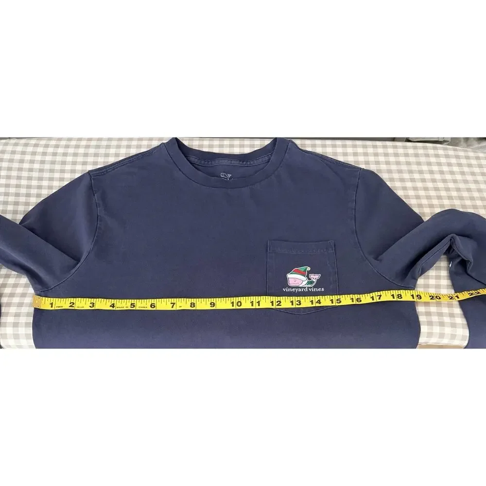 Vineyard Vines Elf Whale Boys T Shirt XL 18 Cotton Navy Long Sleeve Pockets